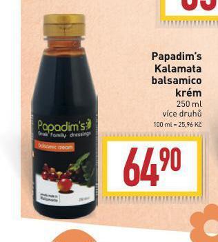 Billa Papadim's kalamata balsamico krém nabídka