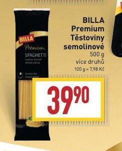Billa Těstoviny semolinové nabídka