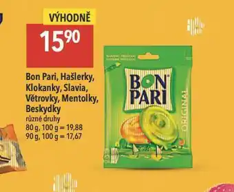 Bon pari, hašlerky, slavia, větrovky, mentolky, beskydky