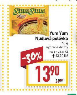 Billa Yum yum nudlová polévka nabídka