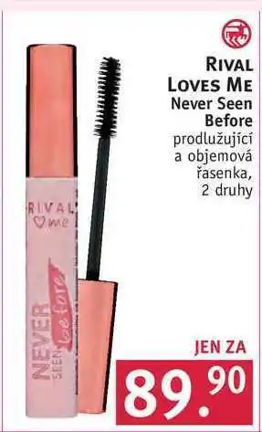 Rossmann Rival loves me never seen before prodlužující a objemová řasenka nabídka