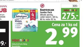 Rossmann Babydream jumbo pack dětské plenky nabídka