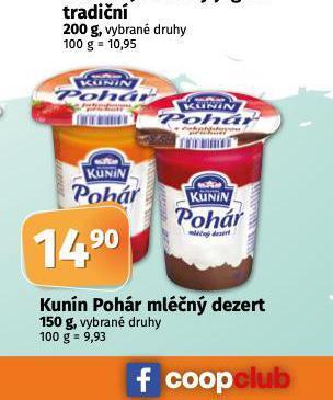 Coop Kunín pohár mléčný dezert nabídka
