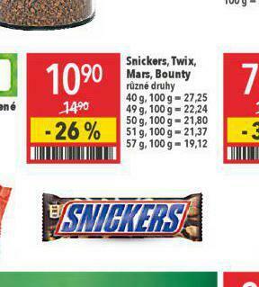 Globus Snickers, twix, mars, bounty nabídka