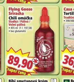 Norma Flying goose sriracha chili omáčka nabídka