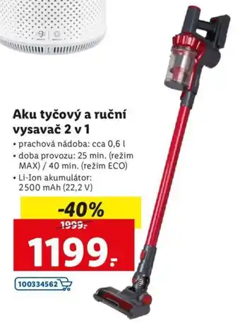 Lidl Aku tyčový a ruční vysavač 2v1 nabídka