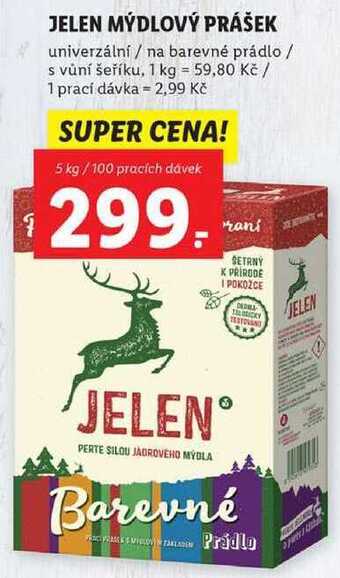 Lidl Jelen mýdlový prášek, 5 kg/100 pd nabídka