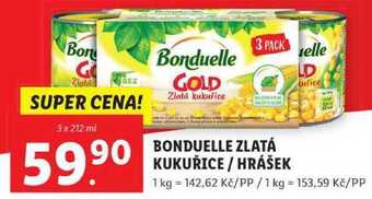 Lidl Bonduelle zlatá kukuřice / hrášek, 3x 212 ml nabídka