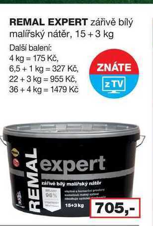 Remal expert zářivě bílý malířský nátěr, 15+3 kg