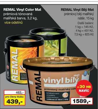 Barvy a laky drogerie Remal vinyl color mat prémiová tónovaná malířská barva, 3,2 kg nabídka