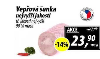 ZEMAN Vepřová šunka nejvyšší jakosti tř. jakosti nejvyšší 90% masa, 100 g nabídka