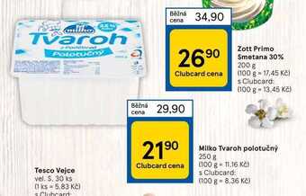 Tesco Milko tvaroh polotučný 250 g nabídka