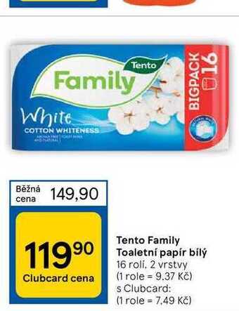 Tesco Tento family toaletní papír bílý 16 rolí, 2 vrstvy nabídka
