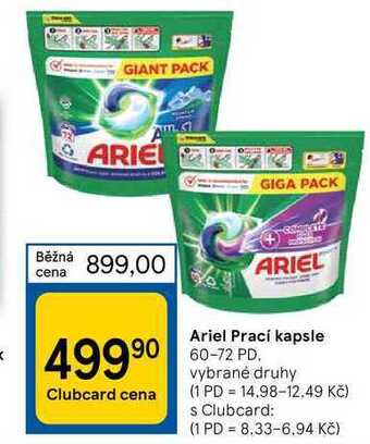 Tesco Ariel prací kapsle 60-72 pd nabídka