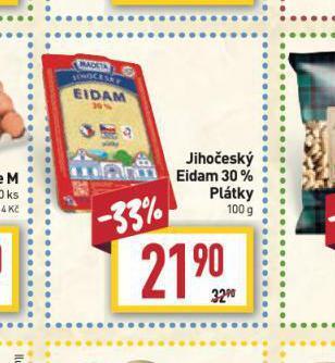 Billa Jihočeský eidam 30% plátky nabídka
