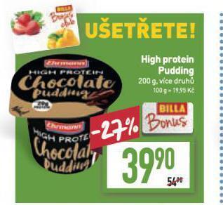 Billa High protein pudding nabídka