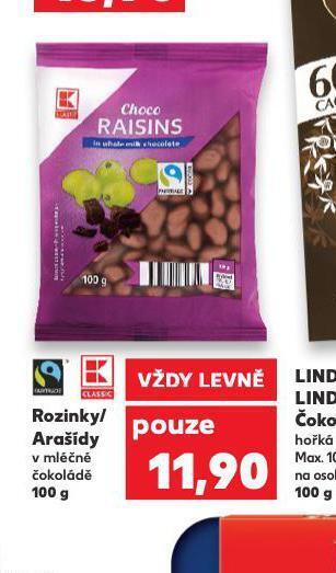 Kaufland Rozinky / arašídy v mléčné čokoládě nabídka