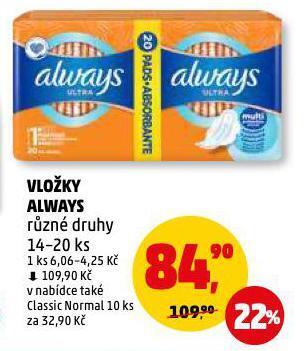 Penny Market Vložky always nabídka