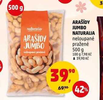 Penny Market Arašídy jumbo naturalia neloupané pražené, 500 g nabídka
