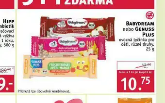 Rossmann Babydream, genuss plus ovocná tyčinka nabídka