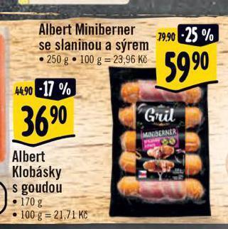 Albert Miniberner se sýrem a slaninou nabídka