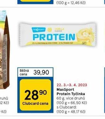 Tesco Maxsport protein tyčinka nabídka