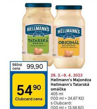 Tesco Hellmann's majonéza hellmann's tatarská omáčka 405 ml nabídka