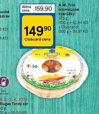 Tesco A.w. trio olomoucké tvarůžky 375 g nabídka