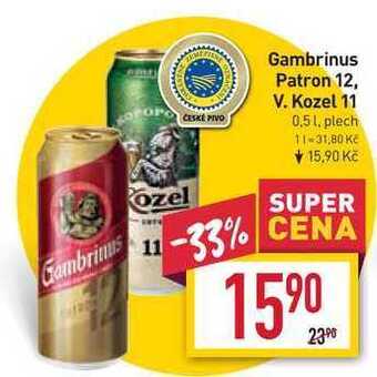 Billa Gambrinus patron 12 0,5l, plech nabídka