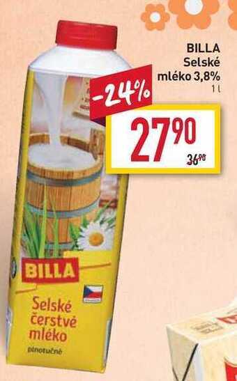 Billa Billa selské mléko 3,8% 1l nabídka