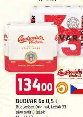 Trefa Budweiser budvar b:original pivo světlý ležák 6 x 0,5l nabídka