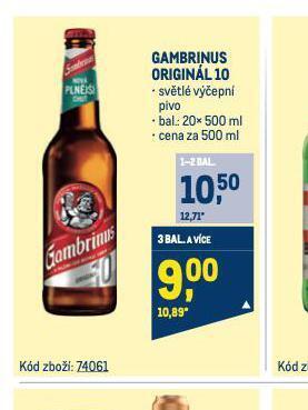 Makro Pivo gambrinus originál nabídka
