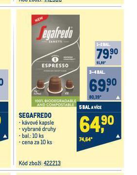 Makro Segafredo kávové kapsle nabídka