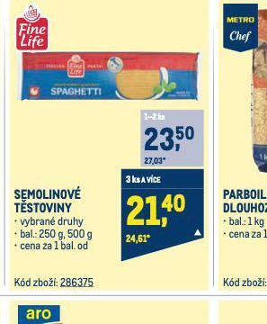 Makro Semolinové těstoviny nabídka