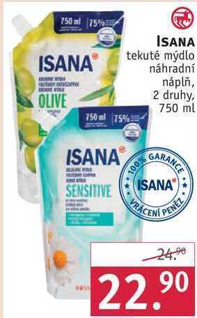 Rossmann Isana tekuté mýdlo náhradní náplň, 750 ml nabídka