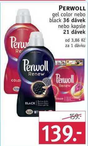 Rossmann Perwoll gel color nebo black 36 dávek nebo kapsle 21 dávek nabídka