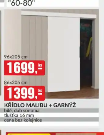 Křídlo Malibu + Garnýž 86x205cm