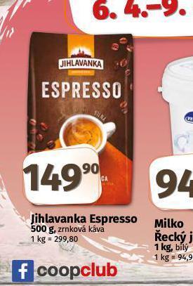 Coop Jihlavanka espresso zrnková káva nabídka