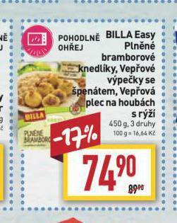 Billa Plněné bramborové knedlíky nabídka