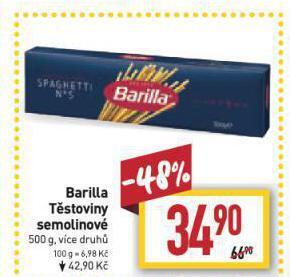 Billa Barilla těstoviny nabídka