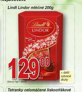 Hruška Lindt lindor mléčné nabídka