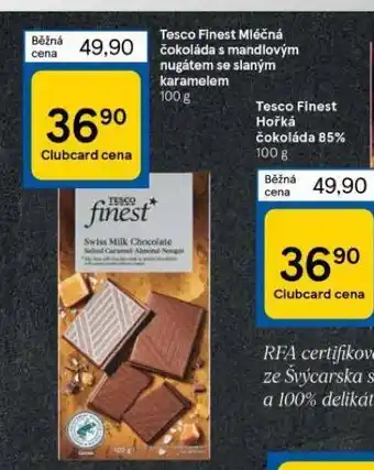Tesco Tesco finest mléčná čokoláda s mandlovým nugátem se slaným karamelem nabídka
