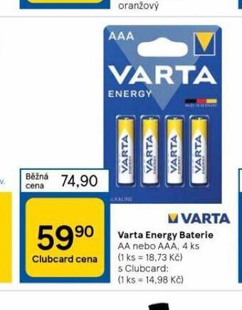 Tesco Varta energy baterie nabídka