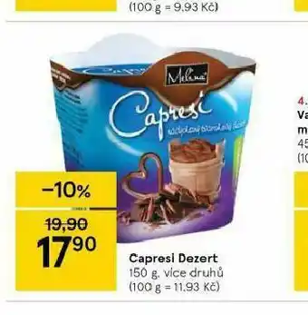 Tesco Capresi dezert nabídka