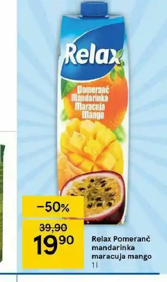 Tesco Relqax pimeranč mandarinka maracuja mango nabídka