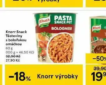 Tesco Knorr snack těstoviny s boloňskou omáčkou nabídka