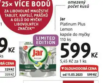 dm drogerie Jar platinum plus lemon kapsle do myčky nabídka
