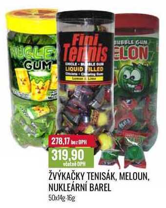 Ratio Žvýkačky tenisák, meloun, nukleární barel 50x14g-16g nabídka