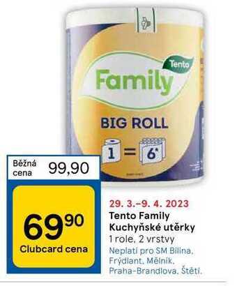 Tesco Tento family kuchyňské utěrky 1 role, 2 vrstvy nabídka