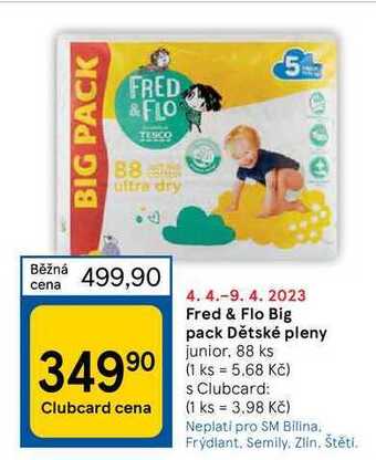 Tesco Fred & flo big pack dětské pleny junior, 88 ks nabídka